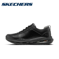 Skechers Men Shoes ARCH FIT Leather Casual Shoes Fashion Lace Up Sneakers All-match Male Skateboard 