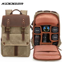 KOOGER Camera Backpack Photography Waterproof DSLR SLR Waxed Canvas Camera Bags For Canon Nikon Sony Camera And Lens Tripod