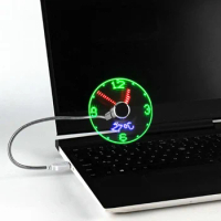 Metal Mini Fan DC 5V Mini Cooling Flashing Fan USB Powered Flexible Gooseneck LED Clock Real Time Display for Laptop PC Notebook