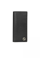 GUCCI GUCCI Men's Leather Long Bifold Wallet With Interlock GG Logo Black/Blue 610467