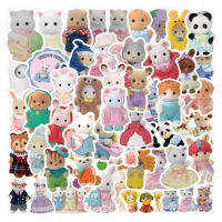 60PCS Sylvanian Families calico critters Stickers Cartoon Waterproof Stickers Children's DIY Toy Sticker Pack