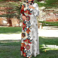 Pakaian Wanita Muslim, Fesyen Terkini pada tahun 2025, Leher Bulat, Longgar, Cetakan Corak Tradision