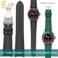 For Tudor 1958 Black Bay M79230B-0008 Rubber Watch Strap Curved Interface Folding Buckle Style Waterproof 22mm Bracelet for Men