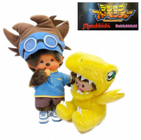 Monchhichi Charming Dinosaur Plush - Digimon Collaboration: Greymon, Tai Kamiya, and Agumon Edition 
