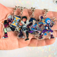 Figur anime akrilik yang gembira: Arcane, Jinx, Vi, Caitlyn, Ekko, dan Viktor; rantai kunci/loket Ar