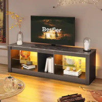 Bestier Entertainment Center LED Gaming TV Stand for 55+ Inch TV Adjustable Glass Shelves 22 Dynamic RGB Modes TV Cabinet Game C