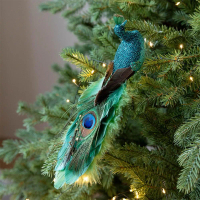 Simulation Bird Peacock Feather Tree Decoration Figurine Bird Glitter Christmas Ornaments Peacock Or