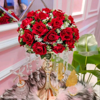 Bunga Mawar Vas Gold Kristal Dekorasi Ornamen Rumah