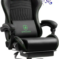 GTPLAYER Chair Computer Gaming Chair (Leather, Green)