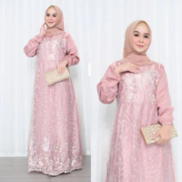 Gamis Pesta Jumbo Brukat Tile Farasya Dress Realpict