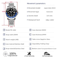 PAGANI DESIGN 40MM GMT Luxury Men Mechanical Wristwatch NH34 Automatic Watch Men's Stainless Steel Waterproof Clock Reloj Hombre