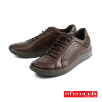 【Ferricelli】荔枝紋綁帶平底氣墊休閒鞋 深棕色(F56611-DBR)