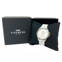 COACH 經典素面錶面編織果凍錶帶女用手錶禮盒(白)