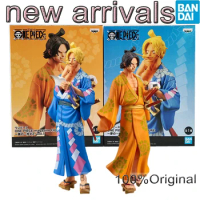 Bandai Original Brinquedos Anime One Piece Luffy Banpresto Magazine Ace Sabo Dreamland 2 Kimono Version Action Figure Model Toys