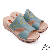 A.S.O 阿瘦集團 超能力氣墊雕花撞色休閒拖鞋(綠色)