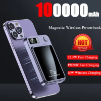 Hot 100000mAh Wireless Power Bank Magnetic Qi Portable Powerbank Type C Super Fast Charger For iPhone15 14 13 Samsung 2024 New