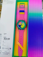 JAM WANITA SWATCH ORIGINAL - JAM TANGAN SWATCH SUSG408 SWATCH SUSG 408 NEON FLASH ARROW JAM TANGAN W