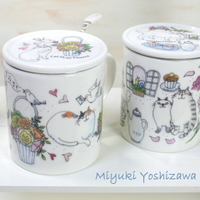 【吉澤深雪】日本精巧貓咪馬克杯三件組(可泡茶)-鮮花
