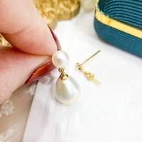 DIY珍珠配件 S925純銀耳釘空托 雙珠款銀飾耳環托女 配5-10mm圓珠