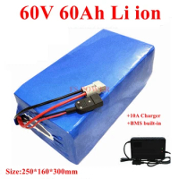 ebike scooter battery 60v 60ah Lithium ion battery with BMS for 3000w 4000w douha electric bicycle +10A charger