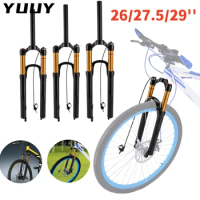 Air Bicycle Front Suspension Fork, MTB Bike Fork, Shoulder, Wire Control, Straight, Conical Tube Lock, Fork, 26 ", 27.5", 29"