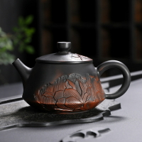 建水紫陶茶壺手作小容量滿雕紫陶壺茶器禮品家用泡茶壺陶瓷茶具