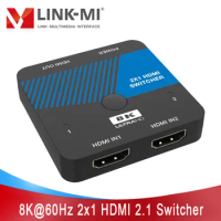 LINK-MI 8K 2x1 HDMI 2.1 Switch up to 8K@60Hz, 48Gbps bandwidth, support HDR, EDID 2 in 1 out Video Switcher Auto Switch