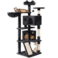 Tree Scratching Post for Cats Black Double Condo Cat Tree With Scratching Post Tower Scratch Climbing Supplies Pet