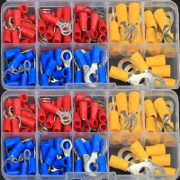 Kit Penyambung Kelim Terminal Cincin Bertebat, 128Pcs, Penyambung Wayar Kabel Cincin, Terminal Pungg