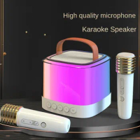 Karaoke Machine Mini Home Karaoke Speaker Stereo Sound Dual Mic Wireless Bluetooth Speaker Colorful Light RGB