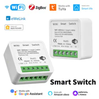 16A Tuya HomeKit WiFi ZigBee Smart Switch Module Mini 2-way Control Timer Wireless Switch Breaker Control Via Alexa EWelink Siri