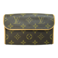【二手名牌BRAND OFF】LOUIS VUITTON LV 路易威登 棕色 原花 帆布 Pochette Florentine 腰包 金扣 M51855