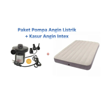 PAKET Pompa Angin Listrik + Kasur Angin Intex DuraBeam Double 64708