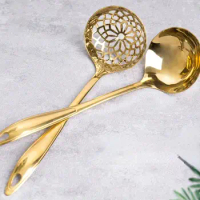 Gold Spoon Stainless Steel Soup Ladle Scoup Skimmer Long Handle Cooking Tool Table Kitchen Accessories for Hot Pot