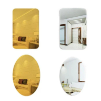 Removable Self-adhesive Acrylic Mirror Wall Stickers Oval Rectangle Reflective Glass Decals Bathroom Dedroom Decoration