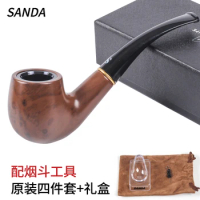 Sanda Smoking Set Smoking Pipe+Clear Pipe Stand +Cloth Bag+Gift Box Small vintage Tobacco pipe filter portable accessories