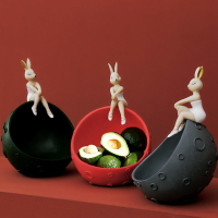 北歐創意太空人月球兔輕奢風玄關鑰匙收納擺件家居水果干果盤裝飾
