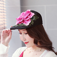 云南原創設計民族風服飾配件花卉點綴貝雷帽鴨舌帽旅行棒球帽女士