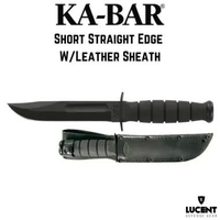 KA-BAR Short Straight Edge (Leather Sheath) - Black Handle