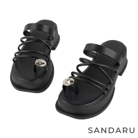 山打努SANDARU-拖鞋 造型銀片套指多帶厚底拖鞋-黑