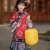 Children Girls Qing Han women Original Hanfu Skirt horse face skirt embroidery Qing Dynasty Mamianqun Chinese Dress
