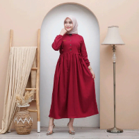 sherila gamis polo linen premium import Kancing Kantong Panjang Muslim Karet 《l》 •putih - hitam