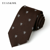 咖啡色 獅王盾牌刺繡 男士真絲領帶8.5cm進口桑蠶絲 BOSS老板領帶