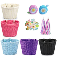 Bicycle Front Basket Hand Handwoven Children's Bicycle Basket 4pcs/Set Pe Rattan Wicker Bicycle Fron