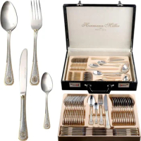 Complete Tableware 72 Piece Fine Flatware Silverware Set With Gift Carrying Case Spoons Utensils for Kitchen Cutlery Fork Gold