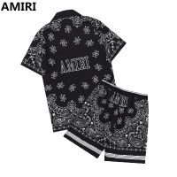 เสื้อสูทผู้ชาย AMIRI เสื้อเชิ้ตแขนสั้นวัยรุ่นลำลองพิมพ์ลายคลาสสิก