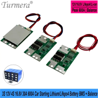 BMS แบตเตอรี่ Lifepo4, Turmera, 4S 12.8V, 3S 12.6V, 4S 16.8V, 30A สูงสุด, 600A Peak, เหมาะสำหรับแบตเ
