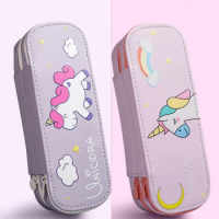 Cute Astronaut Unicorn Double Layer Pencil Case Waterproof Large Capacity Stationery Organizer Pouch Storage Pen Bag Stationery