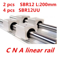 12mm linear rail SBR12 200mm supporter rails 2 pcs + 4 pcs SBR12UU blocks for CNC for 12mm linear shaft support rails