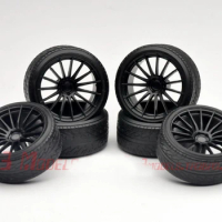 4pcs 1:18 ENKEI RS05RR Wheels 37mm w Rubber Tires ABS Titanium Bell Wheel Hub Reduced Ratio for 1/18 Car Model